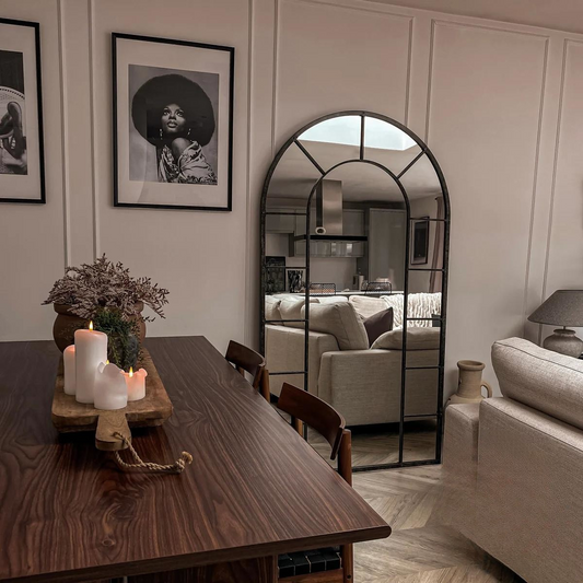 Brooklyn Black Curved Top Large Grid Mirror