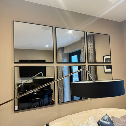 Large Black Framed 6 Panel Wall Mirror